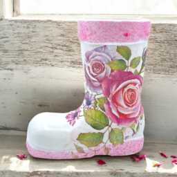 Boot Planter, Floral Mini Wellie Roses Gift, Indoor Plant Pot, Gift For Nan, Mum, Pretty Planters - thumbnail 1