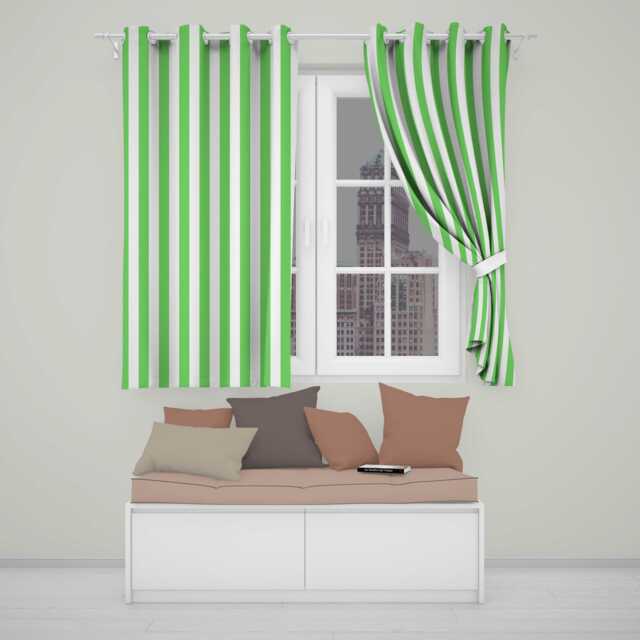 Green & White Wavy Stripe Abstract Seamless Pattern Readymade Eyelet Ring Top Thermal 100% Blackout Curtains - image 1