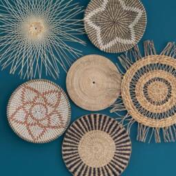 Hand Woven Seagrass Wall Decor Set, Bohemian Natural Art - Set Of 6 - thumbnail 3