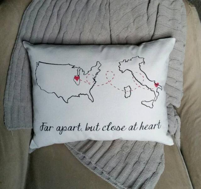 Miles Apart Map Pillow, Long Distance Gift, Country To - image 1