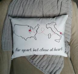 Miles Apart Map Pillow, Long Distance Gift, Country To - thumbnail 1