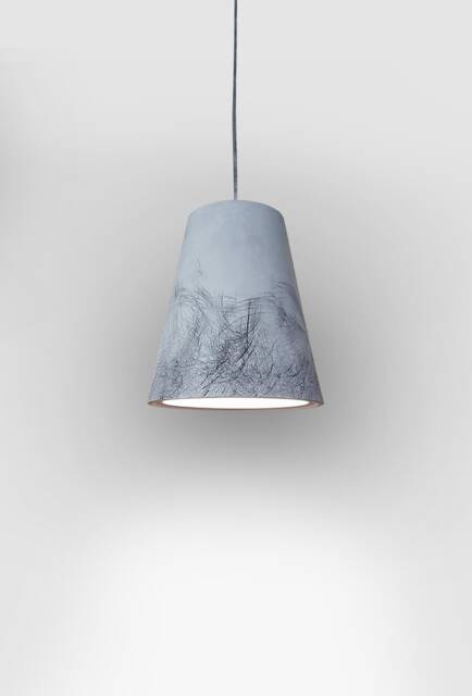 Handmade Ceramic Pendant Light Gray Concrete With Black Scratched Texture - image 1