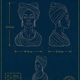 African Woman Face Plant Pot - Gold Headwrap Bust Planter Cast Stone Handmade UK - thumbnail 2