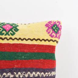 Vintage Turkish Kilim Pillow Cover Handwoven Wool Cushion - 16x16 - thumbnail 3
