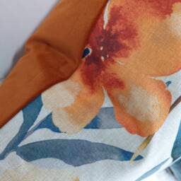 Prunella Cushion Cover Petal Teal Floral Cotton Teal & Orange Soft Beige Grey Background Backed in Rust Orange Velvet - thumbnail 3