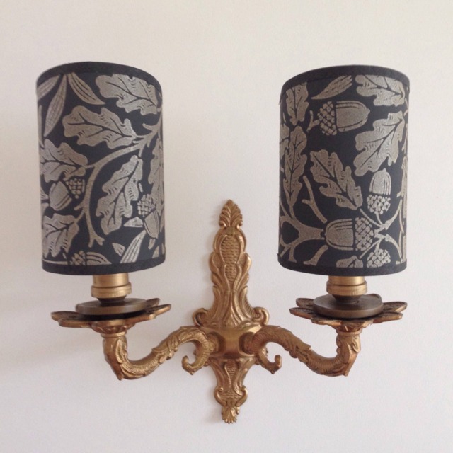 William Morris Pure Acorn Charcoal/Gilver - Handmade, Candle Clip Half Shield Lampshade For Wall Lights - image 1