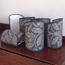 William Morris Pure Acorn Charcoal/Gilver - Handmade, Candle Clip Half Shield Lampshade For Wall Lights - thumbnail 2