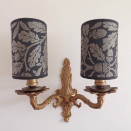 William Morris Pure Acorn Charcoal/Gilver - Handmade, Candle Clip Half Shield Lampshade For Wall Lights
