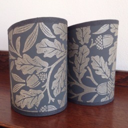 William Morris Pure Acorn Charcoal/Gilver - Handmade, Candle Clip Half Shield Lampshade For Wall Lights - thumbnail 3