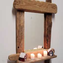 Chunky Character Dorset Driftwood Wall Hanging Mirror With Shelf 80 cm Long Hand Made - thumbnail 3