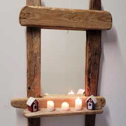 Chunky Character Dorset Driftwood Wall Hanging Mirror With Shelf 80 cm Long Hand Made - thumbnail 2