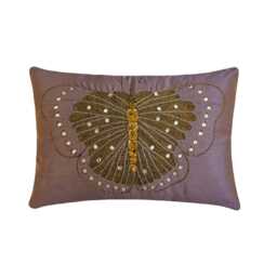 Decorative Oblong/Lumbar Rectangle Throw Pillow Covers Accent Couch Toss 12x16 Purple Silk Case Bead - Embroidered Butterfly - thumbnail 1