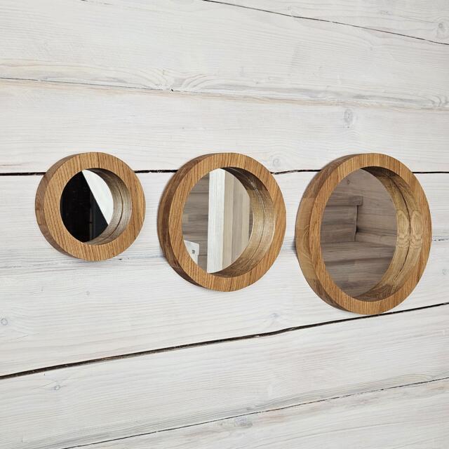 Wall Mirror Set Of 3 Mirrors Wood Round - image 1