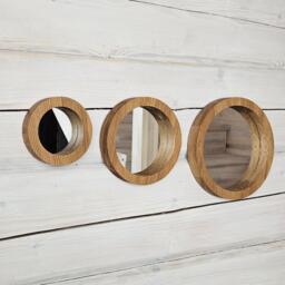 Wall Mirror Set Of 3 Mirrors Wood Round