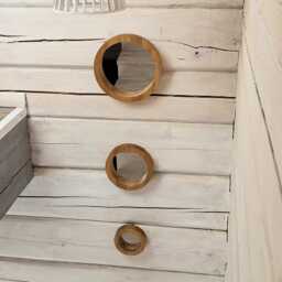 Wall Mirror Set Of 3 Mirrors Wood Round - thumbnail 3