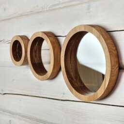 Wall Mirror Set Of 3 Mirrors Wood Round - thumbnail 2