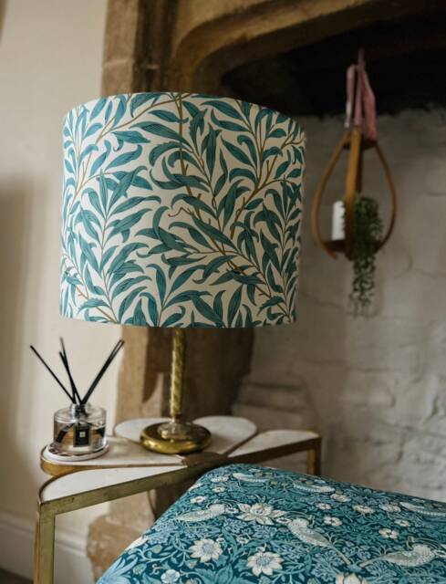 Lampshade in William Morris Willow Bough Teal With Tassels - image 1