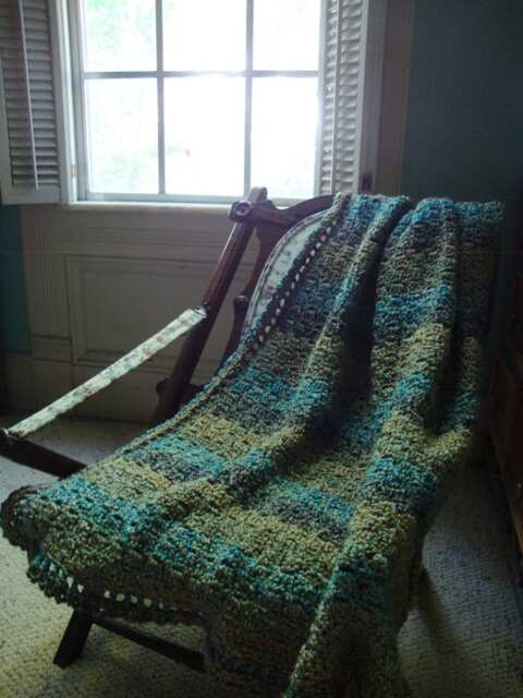 Hand Crocheted Acrylic Lap Blanket Sage Green Afghan Throw - 40x52 Inches - image 1
