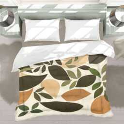 Earth Tone Abstract Boho Leaves Comforter, Botanical Farmhouse Bedding, Rustic Biophilic Home, Brown Beige Green Bedroom Decor #174 - thumbnail 3