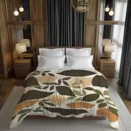 Earth Tone Abstract Boho Leaves Comforter, Botanical Farmhouse Bedding, Rustic Biophilic Home, Brown Beige Green Bedroom Decor #174