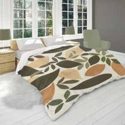 Earth Tone Abstract Boho Leaves Comforter, Botanical Farmhouse Bedding, Rustic Biophilic Home, Brown Beige Green Bedroom Decor #174 - thumbnail 2