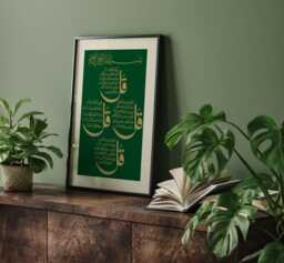 Emerald Green Islamic Wall Art Print - 4 Quls Surah Ikhlas Falaq An-Naas Arabic Calligraphy - thumbnail 1