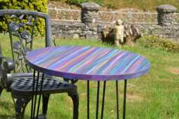 Candy Stripe Bistro Table Outdoor Coastal Furniture Supplied With Black Metal Hair Pin Legs Marine Varnish Finish/Us Customers Tariff Paid