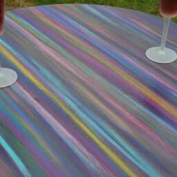 Candy Stripe Bistro Table Outdoor Coastal Furniture Supplied With Black Metal Hair Pin Legs Marine Varnish Finish/Us Customers Tariff Paid - thumbnail 2