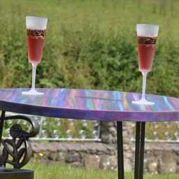 Candy Stripe Bistro Table Outdoor Coastal Furniture Supplied With Black Metal Hair Pin Legs Marine Varnish Finish/Us Customers Tariff Paid - thumbnail 3