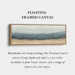 Coastal Layered Shoreline Horizontal Wall Art Above Bed Framed Canvas Print in Teal Blue & Sandy Beige For Living Room Bedroom - thumbnail 3
