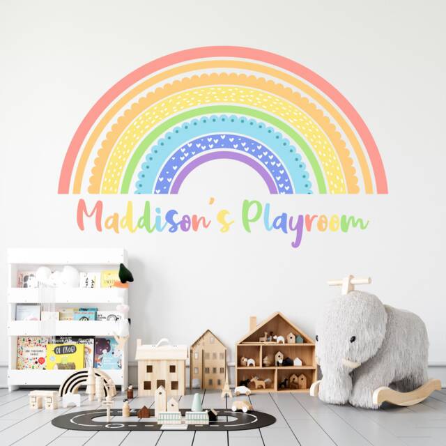Rainbow Wall Sticker , Name Decal Gifts Personalised Art Decor Sign Playroom Decoration Unicorn Boho - image 1
