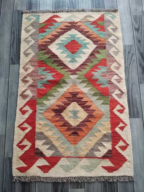 Classic Kilim Rug, Handmade Artisan Afghan Turkish Persian Qashqai Navajo Bohemian Natural Wool Flatweave Multicolour Rug 114x74 cm - image 1