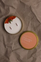 Peaches Cream Scented Candle Soy-Beeswax Blend, Golden Steel Container