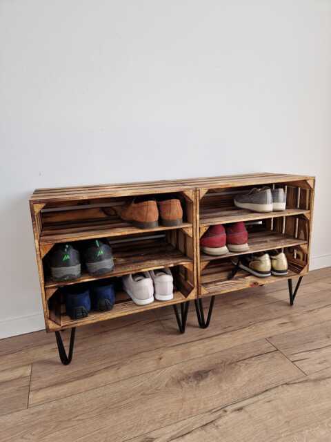 Wooden Crate Shoe Rack Hairpin Legs, Hallway Table - image 1