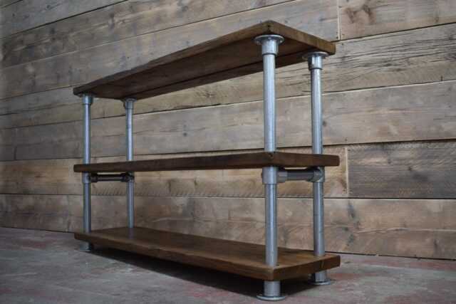Trio Freestanding Shelving Unit, Reclaimed Scaffold Boards, Galvanised Steel, 32cm Deep, 120 To 180cm Long - image 1