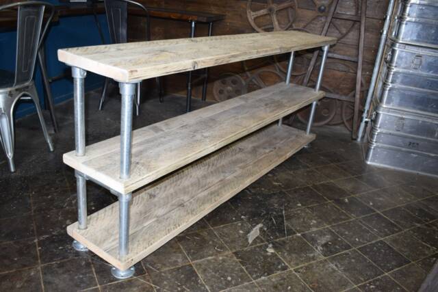 Trio Freestanding Shelving Unit, Reclaimed Scaffold Boards, Galvanised Steel, 32cm Deep, 120 To 180cm Long - image 1