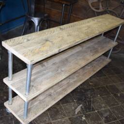Trio Freestanding Shelving Unit, Reclaimed Scaffold Boards, Galvanised Steel, 32cm Deep, 120 To 180cm Long - thumbnail 2