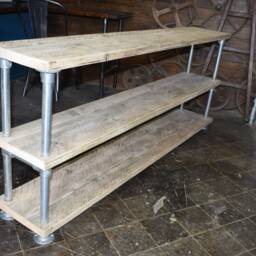 Trio Freestanding Shelving Unit, Reclaimed Scaffold Boards, Galvanised Steel, 32cm Deep, 120 To 180cm Long - thumbnail 2