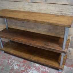 Trio Freestanding Shelving Unit, Reclaimed Scaffold Boards, Galvanised Steel, 32cm Deep, 120 To 180cm Long - thumbnail 3