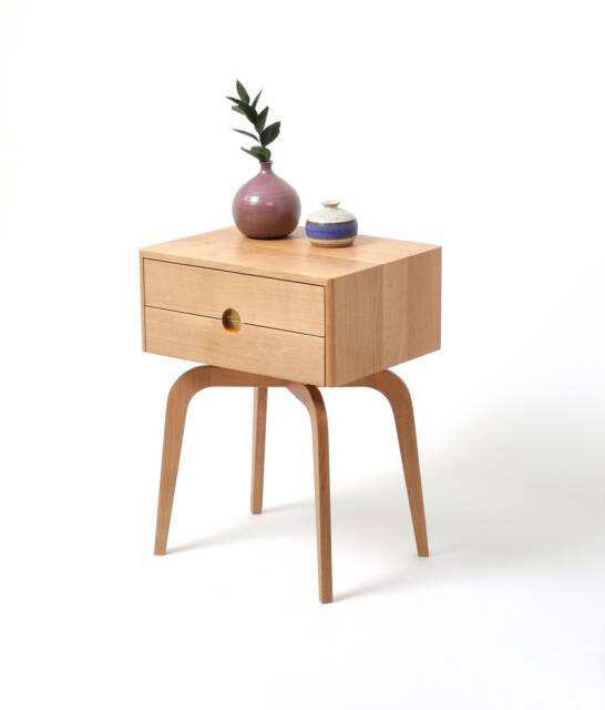 Mid Century Modern Solid Oak Nightstand With Two Drawers, Midcentury Bedside Table - image 1