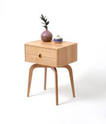 Mid Century Modern Solid Oak Nightstand With Two Drawers, Midcentury Bedside Table