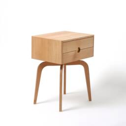 Mid Century Modern Solid Oak Nightstand With Two Drawers, Midcentury Bedside Table - thumbnail 2