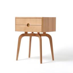 Mid Century Modern Solid Oak Nightstand With Two Drawers, Midcentury Bedside Table - thumbnail 3