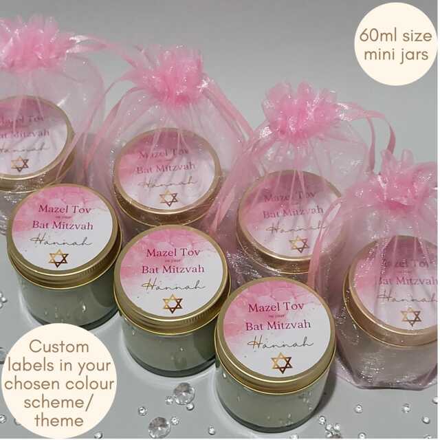 Personalised Bat Mitzvah Favours Mini Scented Soy Candle Thank You Guest Gifts - image 1