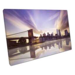 Nyc Brooklyn Bridge Sunset Cityscape Wall Art Print - Ready To Hang Home Office Decor - thumbnail 1