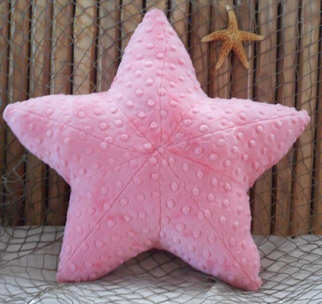 Starfish Pillow, Coral Minky Dot Nautical Decor, Bed Pillows, Nursery Plushie, Sea Star - image 1