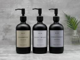 Matte Black Glass Soap Dispenser Bottle Refillable With Neutral Coloured Waterproof Label