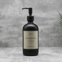 Matte Black Glass Soap Dispenser Bottle Refillable With Neutral Coloured Waterproof Label - thumbnail 2