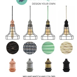 Plug in Industrial Cage Hanging Pendant- Custom Any Color - Cord Length Flare - thumbnail 2