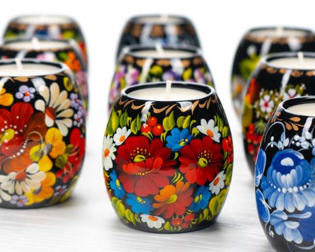 Petrykivka Wooden Tea Light Candle Holder Ukrainian Folk Art Xmas Decoration S121 - image 1